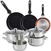 WELL HOME MOBILIARIO & DECORACIÓN Well Home Set di pentole da 7 pezzi in acciaio inox + 3 padelle Ø16Ø20Ø24 cm Rame metallizzato in alluminio pressato