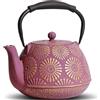 GUANGHEIRON Teiera in ghisa, 1,18 l, grande capacità, con infusore, per piano cottura, design Sakura, teiera giapponese per tè e caffè rivestita con interno smaltato, manico in silicone, 1200 ml,
