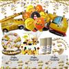 Shamoparty 101pz,Forniture per Feste di Costruzione, Set di Piatti, Tovaglie, Striscioni, Tazze, Tovaglioli, Palloncini, Decorazioni per Torte, Confezione da 20 Ospiti per Feste di Compleanno per Bambini