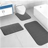 CEWROM Set di 3 tappetini da bagno in memory foam, in microfibra, morbido tappetino da bagno in memory foam e tappetino per WC a forma di U, U50 x 60 + 80 x 50 + 120 x 50 cm (grigio scuro)