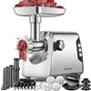 AAOBOSI #12 Tritacarne, [3000W Max], tritacarne elettrico a 3 velocità per uso intensivo: 2 lame, 4 piastre, 3 riempitori per salsicce, kit per Kibbe, pinza per carne, pressa per hamburger, Argento