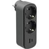Electraline 55102 Adattatore Doppio Prima 2 Prese 16A (2P+E) Schuko + 2 porte USB (1 tipo A + 1 tipo C), 17 W, Nero/Grigio