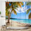 ASDCXZ Tenda da doccia da spiaggia con palme, 180 x 180 cm, estiva, spiaggia, sabbia, cielo, piante tropicali, bagno, lavabile, in poliestere, impermeabile, per vasca da bagno con 12 ganci