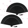 Alaoo 2pcs Ventaglio Stile Cinese Pieghevole, Ventaglio a Osso Lungo,Nero
