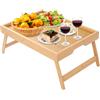 LEKEFETO Vassoio da letto in bambù con gambe pieghevoli, vassoio da portata per colazione a letto, vassoio per computer portatile, vassoio per snack per letto e divano, 40 x 30 x 19 cm