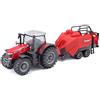 Burago Bburago Trattore in pressofusione Massey FERGUSSON 8740S con Sollevatore di Balletto funzionante, Replica dettagliata del Modello da Collezione, Rosso