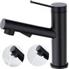 Faustina Rubinetto per lavabo, estraibile per lavabo, miscelatore monocomando per lavabo, rubinetto da bagno, in acciaio inox nero opaco