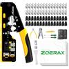 ZOERAX Strumento di crimpatura Cat7 RJ45, kit di crimpatura Ethernet Cat 7 Cat6A, strumento di crimpatura di rete con tester per cavi, spellafili multistrato, lame, 50 connettori Cat 7 e stivali antistrappo