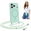 Coiwxmoi Magnetica Cover per iPhone 17 Pro max 6.9 con Cordino Regolabile,Compatibile con MagSafe,Trasparente Custodia con Collana Tracolla Laccio Collo Liquido TPU Silicone Lanyard Case,Verde
