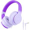 rockpapa L22 - Cuffie cablate per bambini, ragazze, ragazzi e donne, con microfono, pieghevoli da 3,5 mm, per scuola, Chromebook, tablet, laptop, aereo, sfumate, viola