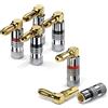 conecto connettori a banana per cavi altoparlanti, set di 4, spina angolata a 90°, placcati oro con codifica a colori (2x rossi, 2x neri), placcati oro 24k