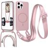 FERLAN Cover con Cordino per iPhone 11 Pro Cover Magnetica, Cover in Silicone TPU Morbido Corda Collana Necklace Regolabile Stylish con Catena Ultra Sottile Case, Rosa sabbia