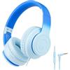 rockpapa L22 - Cuffie cablate per bambini, ragazze, ragazzi e donne, con microfono, pieghevoli da 3,5 mm, per scuola, Chromebook, tablet, laptop, aereo, sfumate, blu