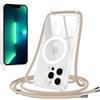 Jrkvniv Magnetica Trasparente Cover per iPhone 13 Pro con Cordino, Compatibile con Magsafe, Ultra Sottile Silicone TPU Antiurto Custodia con Collana Laccio rimovibile per iPhone 13 Pro, Cachi