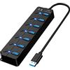 RUIZHI Hub USB 3.0 con 7 porte, USB Bar, USB Hub Active 3.0 con interruttori di alimentazione LED ON/OFF per MacBook, laptop, PC, USB e altri dispositivi