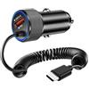 Caybats Adattatore per accendisigari USB, 3,4 A, rapido da auto, USB C, con cavo a spirale da 1,2 m, caricatore rapido per Samsung Galaxy S25 Ultra/S24/S23/A56 5G/A55/A54, iPhone 17/16/15 UVM.