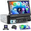 Motorsi Autoradio Motorsi 1DIN Apple CarPlay, Touch Screen HD a scomparsa da 7'', Bluetooth, Android Auto, Mirror Link/Comandi al volante/Audio stereo FM + Telecamera posteriore AHD