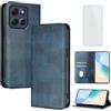 OUEAYIEN Cover per Motorola Moto G86 5G Custodia a Libro con Vetro Temperato Blocco RFID Antiurto Pelle Portafoglio Porta Carte Supporto Stand Vintage Flip Custodia per Motorola G86 Moto G 86 Blu