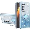 Yarxiawin Custodia per OPPO Find X3 Neo 5G Silicone Morbido con Anello Supporto, Effetto Glitter per OPPO Find X3 Neo Cover Trasparente Sottile Fiore Antiurto Case Brillante (Blu)