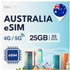 travSIM Scheda SIM Australia | 25GB di dati mobili| Funziona su dispositivi iOS e Android | Il Piano di Questa SIM Australia è valido per 30 Giorni