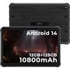 HOTWAV R8 Rugged Tablet 2026, 12GB+128GB+1TB TF Tablet 10.1" HD+, 10800mAh Tablet PC Robusto, 2 Lautsprecher, IP68 Wasserdicht Rugged Smartphone,Dual SIM, 4G LTE, 5G WiFi, OTG, GPS, Face ID