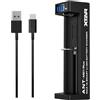 XTAR MC1 Plus - Caricabatterie USB-C per batterie agli ioni di litio 18650, 21700, 26650, 14500, 18350, Smart 0.5A/1A LCD con attivazione 0V, recupero di sovrascarica, ricarica rapida USB-C