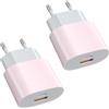 AOKUTDA 2 Pezzo Caricabatterie Rapido USB C 25W, Alimentatore 2 Porte USBC per iPhone 17/16/16 Pro/16 Pro Max/16 Plus/15 14 13 12 11 Pro Max X XS, Samsung S25 S24 S23 S22 Ultra S10 S9 S8 (Rosa)