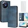 OUEAYIEN Cover per TCL 50 Nxtpaper/50 Pro Nxtpaper Custodia a Libro con Vetro Blu | Blocco RFID,Pelle Portafoglio Case,Porta Carte,Vintage Flip Custodia per TCL 50Pro TCL50 Pro Nxtpaper TCLP10