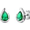 OROVI Orecchini Orovi in Oro Bianco con Smeraldi a Goccia Verde Brillante Contornati da Oro Lucido, Vero Oro 9KT 375, Orecchino Bottone, tappa buchi ipoallergenici perno e chiusura a farfalla a pressione.