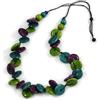 Avalaya Collana con perline in legno e cordoncino nero (viola/foglia di tè/verde lime) - 84 cm di lunghezza