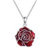 ONEFINITY ONEFINTIY Collana con rosa rossa in argento sterling 925 con ciondolo a forma di fiore rosso smaltato, regalo per donna, misura unica, Argento sterling, Nessuna pietra preziosa