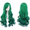 MUNSKT parrucca nera lunga, 68,6 cm di capelli lunghi e ricci, parrucca per donne e damigelle, costume da cosplay per carnevale e feste (verde)