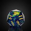 Cusdie Dadi D20 da 33mm per D&D con spigoli vivi e inclusioni in lamina glitter, singolo dado a 20 facce, per gioco di ruolo Dungeons and Dragons, regalo (Nero Blu)