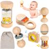 Liangding Set Sonagli Montessori in Legno per Neonati 7 Pezzi - Giochi Sensoriali 0+ con Bastone della Pioggia, Sonagli e Fotocamera in Legno - Idea Regalo Nascita per Bambina e Bambino