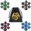 DND DADO Mini Set di Dadi DND, 4 colori, 7 pezzi di Dadi Poliedrici in Acrilico, D4, D6, D8, 2 D10 (00-90 e 0-9), D12 e D20, Regali D&D con Sacchetto Regalo, Accessori per RPG, MTG, Caffè + Blu + Verde + Viola
