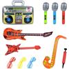 TucgoElite 11 Pezzi Set di Strumenti Gonfiabili, 3 Paia di Occhiali da Sole + 3 Microfoni + 1 Chitarra + 1 Chitarra Elettrica + 1 Saxofono + 1 Radio + 1 Pompa ad Aria, Decorazioni Gonfiabili Natale per Feste di
