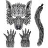 SYTTNUM Set Costume Lupo 3 Pezzi Maschera Guanti Artigli Coda Peluche, Vestito Lupo Mannaro Ultra Realistico Per Bambino Adulto, Carnevale Halloween Cosplay