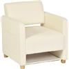MEUBLE COSY Poltrona Imbottita, Sedia da Salotto con Schienale a Braccioli, Divano a 1 Posti in Velluto a Coste, Poltroncina Relax Gambe in Legno, Beige