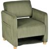 MEUBLE COSY Poltrona Imbottita, Sedia da Salotto con Schienale a Braccioli, Divano a 1 Posti in Velluto a Coste, Poltroncina Relax Gambe in Legno, Verde