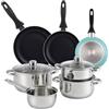 WELL HOME MOBILIARIO & DECORACIÓN Well Home Set di pentole da 7 pezzi in acciaio inox + 3 padelle Ø16Ø20Ø24 cm blu opaco in alluminio pressato