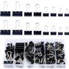EASYKEENECOM Set di 115 Mollette Pieghevoli nere da 15 mm/19 mm/25 mm/32 mm in Scatola, Doppio FoldBack Binder Clips in Metallo, Graffette Multiuso per Cancelleria, Carta e Documenti (Nero)