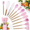 Lrocotanc Utensili Cucina Silicone Set - Cucchiaio Silicone Cucina Set 22 Pezzi - Leccapentole Silicone - Mestoli Cucina Silicone - Dotato di 10 Ganci (Rosa)
