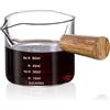 Amexo Bicchierini da Caffè Con Beccuccio Doppio, 75ml Bicchiere Dosatore per Espresso, Icchiere Dosatore Doppio con Manico in Legno, Dosatori Tripla Brocca per Latte per Espresso, Cucina, Ristorante