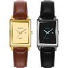 JewelryWe Orologio Quadrato con calendario da Donna: Cinturino in Cuoio Colore Nero Marrone 2pcs orologio Leggero