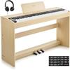 Eastar EUP-110 Pianoforte Digitale 88 Tasti Pesati, Pianoforte Elettrico Domestico per Principianti, con Cuffie, Adesivi Musicali, Schermo, 3 Pedali, Connessione Wireless - Colore Legno Chiaro
