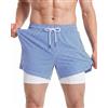 maamgic Uomo Pantaloncini da Surf 2-in-1 con Compressione | 5 5' Pollici Interni Asciugatura Rapida Costume da Bagno Corti con Tasche Interna Strisce Blu Bianco 5.5 M