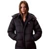 Calvin Klein Donna Cappotto Piumino Essential Midweight Long Puffer con Cappuccio, Nero (Black), S