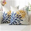Artscope 2 Pezzi Dalia Floreale Blu Giallo Federe Cuscini Geometrico 50x50cm, Primavera Cuscino Boemia Fiori Decorativo in Lino per la Decorazione Domestica Soggiorno Camera da Letto Divano