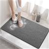 HITSLAM Tappetino Doccia Antiscivolo, 60x40cm Tappetino Vasca Antiscivolo da Bagno con scarico, Morbido PVC Luffa Tappetino Bagno, Asciugatura rapida, Grigio Scuro