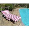 Vico Casa® Telo Mare Lettino VERSILIA 75x195cm in cotone, disegno righe/Telo lettino con cuscino, tasche e sacca portatelo/Rosso e Bianco